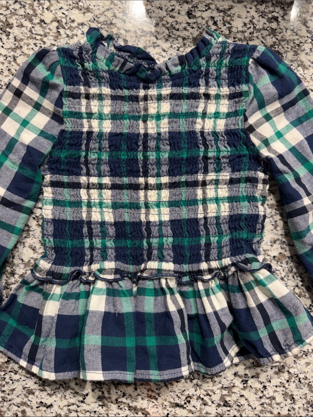 wonder nation Navy, Green & White Plaid Long-Sleeve Peplum Top